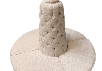 Hollywood Regency Round Banquet Settee Tufted Lobby Sofa in Bouclé, 1980s